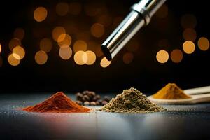 spices on a table with a spoon. AI-Generated photo