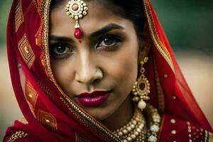 un hermosa indio mujer en tradicional atuendo. generado por ai foto