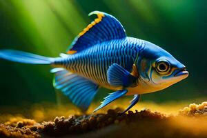 a blue fish with yellow and blue fins. AI-Generated photo