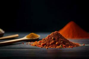 spices and spices on a wooden table. AI-Generated photo