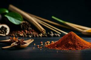 spices and spices on a black background. AI-Generated photo