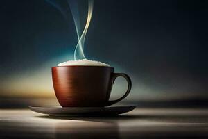 a cup of coffee with steam rising from it. AI-Generated photo