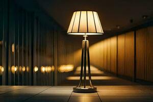 a lamp on a table in a dark hallway. AI-Generated photo