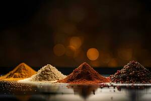 a variety of spices and spices on a table. AI-Generated photo