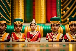 a group of children dressed in traditional indian attire. AI-Generated photo