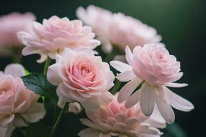 pink roses are in a vase with green leaves. AI-Generated photo