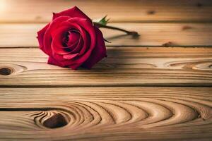 a single red rose on a wooden table. AI-Generated photo