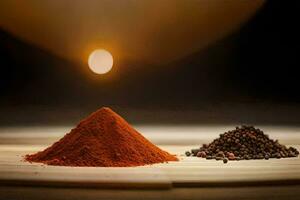 a pile of spices and a pyramid of spices. AI-Generated photo