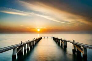 un largo muelle con el Dom ajuste terminado él. generado por ai foto