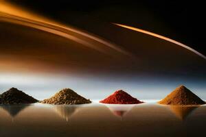 a group of different colored powders on a table. AI-Generated photo