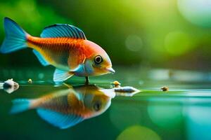 un pescado es en pie en el agua con sus cabeza frente a el cámara. generado por ai foto