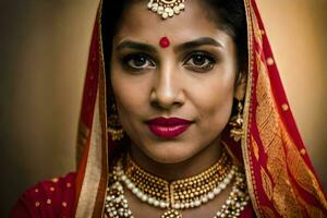 a beautiful indian woman wearing traditional jewellery. AI-Generated photo