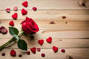 red roses on a wooden background. AI-Generated photo