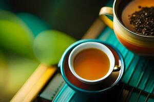 un taza de té y un taza de café. generado por ai foto