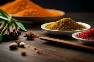 spices and spices on a wooden table. AI-Generated photo