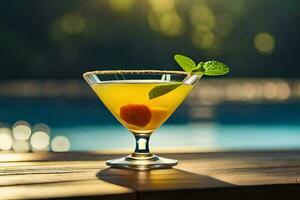 cocktail on the deck of a hotel. AI-Generated photo