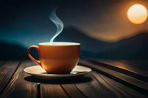 coffee cup on the table, the moon, the night, the night sky, the moon. AI-Generated photo