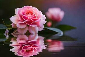 rosado flores son reflejado en agua. generado por ai foto