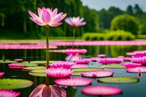 pink lotus flowers in the water. AI-Generated photo