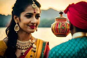 indio Boda fotografía en jaipur. generado por ai foto