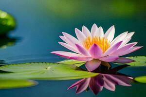 a pink lotus flower is floating in the water. AI-Generated photo