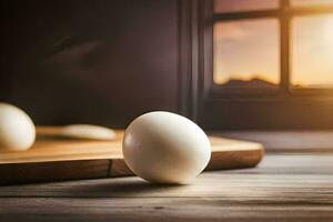 huevos en un corte tablero con un ventana en el antecedentes. generado por ai foto