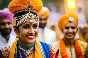 a bride in indian attire with her family. AI-Generated photo