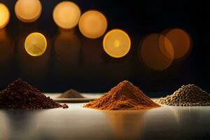 a variety of spices are shown in front of a light background. AI-Generated photo