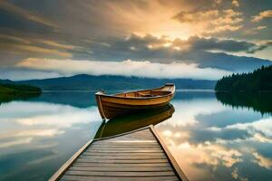 un barco en el lago. generado por ai foto