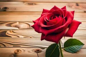 a single red rose on a wooden background. AI-Generated photo