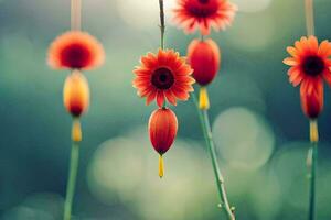 red flowers hanging from a string. AI-Generated photo