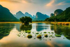 the li river in china. AI-Generated photo