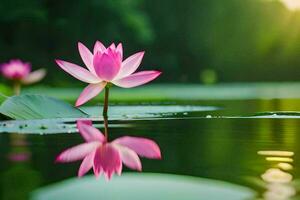 loto flor en el agua con verde hojas. generado por ai foto