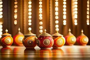 diwali lights in a row on a table. AI-Generated photo