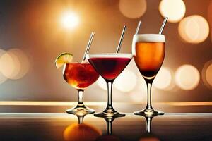 three different types of alcoholic drinks are shown. AI-Generated photo