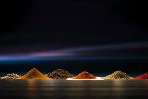 a row of spices on a table. AI-Generated photo
