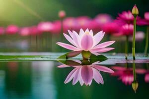 pink lotus flowers in the water with a reflection. AI-Generated photo