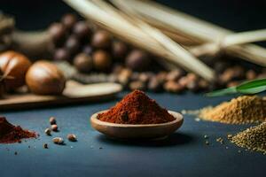 spices and spices on a dark table. AI-Generated photo