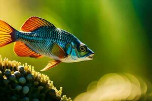 un pescado es nadando en el agua. generado por ai foto