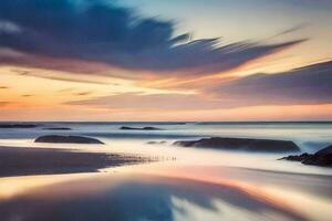 a long exposure photograph of the ocean at sunset. AI-Generated photo