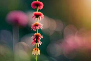 a pink flower is in the foreground with a blurry background. AI-Generated photo