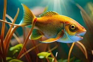 fish in the water with grass and plants. AI-Generated photo