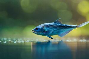 un azul pescado es flotante en el agua. generado por ai foto