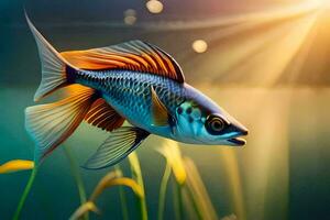 a fish swimming in the water with sunlight shining. AI-Generated photo