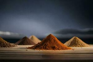 a pile of different colored powders on a table. AI-Generated photo