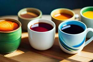 a variety of coffee cups and cups of different colors. AI-Generated photo