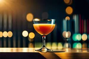 a cocktail sitting on a table in front of a blurred background. AI-Generated photo