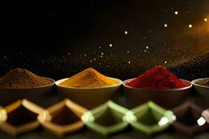 a variety of spices in bowls. AI-Generated photo