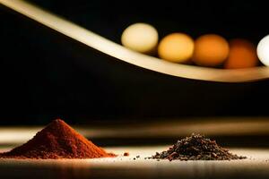 two spices sit on a table in front of a blurry background. AI-Generated photo