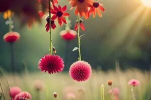 photo wallpaper flowers, the sun, the field, the flowers, the flowers, the field,. AI-Generated